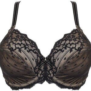 Chantelle Rive Gauche Full Coverage Bra Black Tan Lace Undewire 40 DDD Women